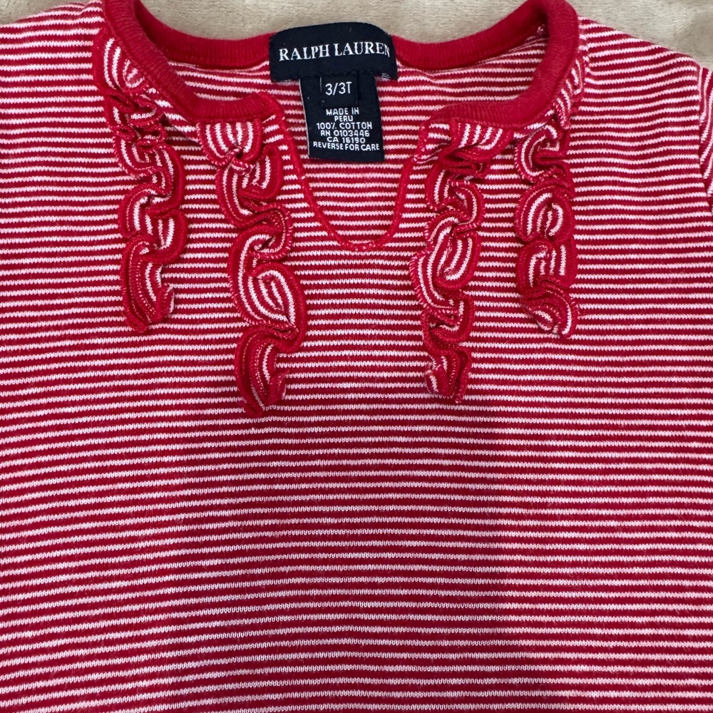 RALPH LAUREN Girls Red Striped Shirt Size 3T(PreLoved) - Picture 4 of 5